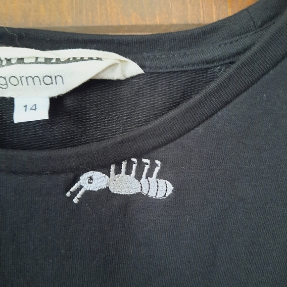 Monika Forsberg + Gorman silver embroidered ant boxy black t-shirt size 14 - Picture 4 of 8